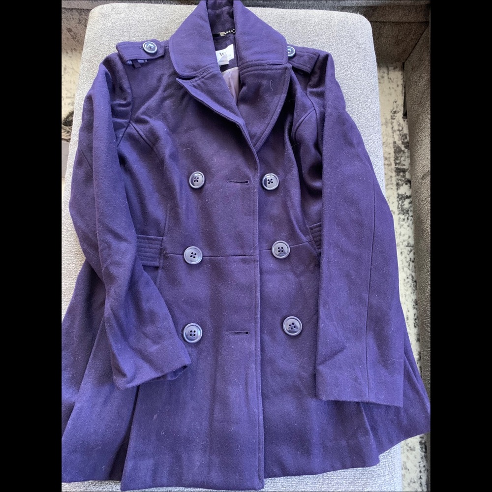 Purple pleated pea coat